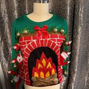 Tipsy Elves: Festive Light-Up Fireplace Sweater with Stocking Sleeves
